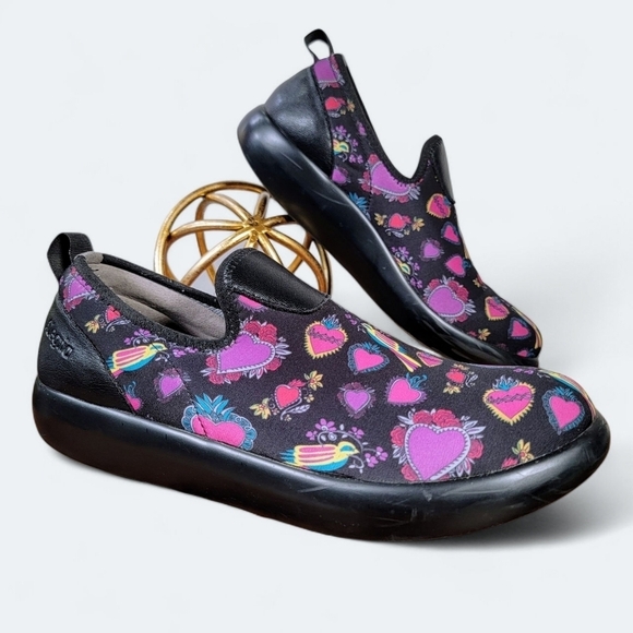 Alegria Shoes - Alegria Eden Frida Slip-On Shoes Size 42 Comfy Work Black Pink Hearts Birds